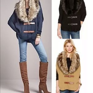 Michael Kors Faux fur Buckle Poncho Sweater